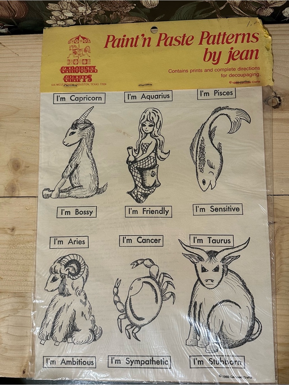 Vintage 1969 Zodiac Signs Carousel Crafts Art Work Prints